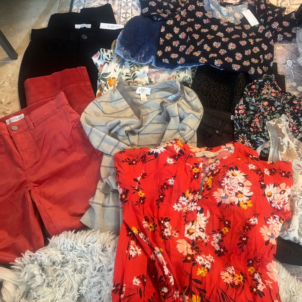 LOFT Red Floral Dress with Mixed Casual Tops